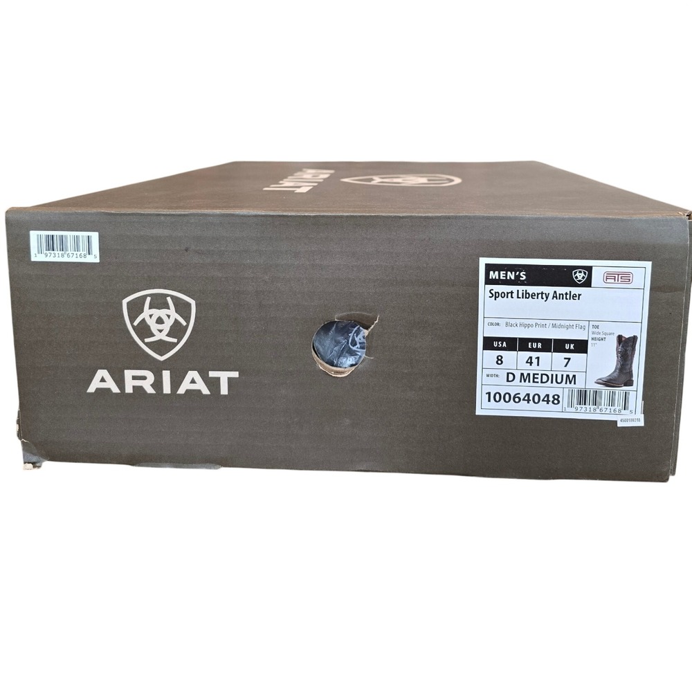 Ariat Mens Sport Liberty Antler Black Hippo Print Midnight Flag Boots 10064048